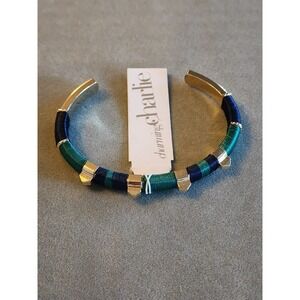CHARMING CHARLIE‎ Signed Aqua & Blue Color Block Spikey Bracelet Silver Tone NEW